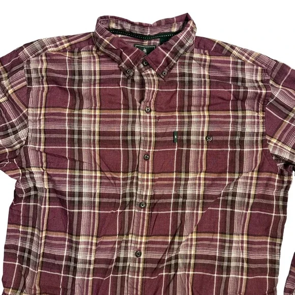 G.H. Bass & Co. Mens Large‎ Burgundy Plaid Button Up Long Sleeve Casual Shirt - Picture 3 of 8